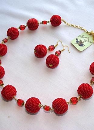 Набір прикрас: намисто і сережки "червона смородина"2 фото