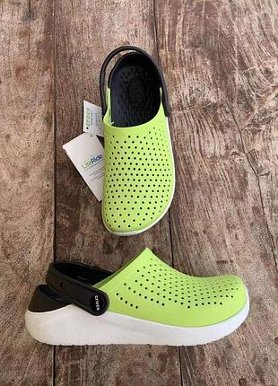 Крокс лайтрайд клог детские лайм зеленые crocs literide kids clog lime punch/black