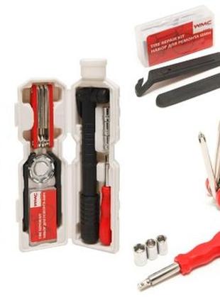 Набір інструментів для обслуговування велосипеда 27пр. + тримач фляги, в тубі (білий)