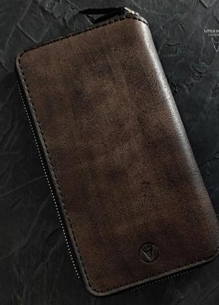 Шкіряний гаманець на блискавці з тисненням та розписом cossack "longwallet"2 фото