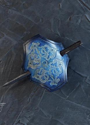 Заколка з натуральної шкіри з тисненням "gothic barrette"2 фото