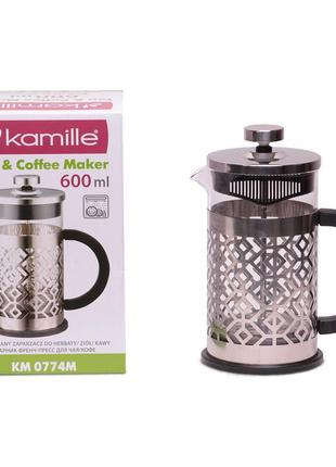 Заварник френчпресс kamille 600мл для чаю і кави km-0774m