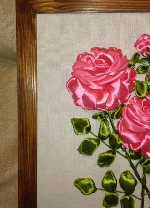 Авторська робота картина вишита атласними стрічками, троянди3 фото