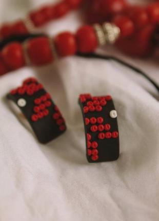 Серьги из полимерной глины. этно украшения. украинская вышивка. ручная работа. микровышивка