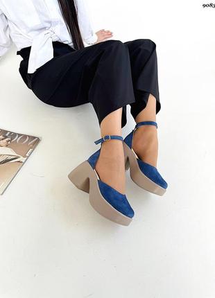 Стильные туфли на утолщенной подошве, синий, натуральная замша5 фото