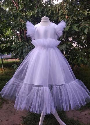 Белое нарядное платице  со съёмной юбкой  детское