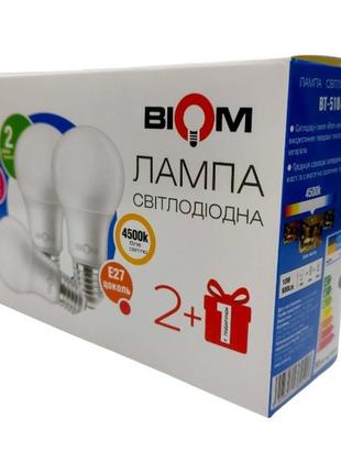 Свiтлодiодна лампа biom bt-510 a60 10w e27 4500к матова (пакун...1 фото