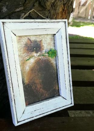 Картина декпаж кіт з квіткою2 фото