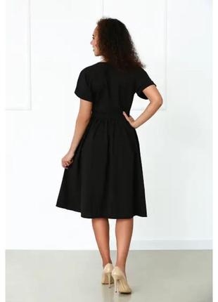 Платье миди на коротком рукаве черная3 фото