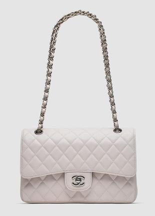 Жіноча сумка в стилі chanel classic 2.55 medium double flap in white/silver premium.2 фото