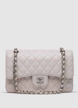 Жіноча сумка в стилі chanel classic 2.55 medium double flap in white/silver premium.3 фото