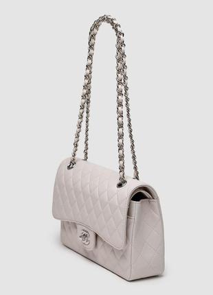 Жіноча сумка в стилі chanel classic 2.55 medium double flap in white/silver premium.4 фото