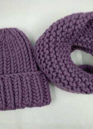 Зимний женский комплект оверсайз, шапка и снуд крупной вязки, 100% мягкая шерсть2 фото