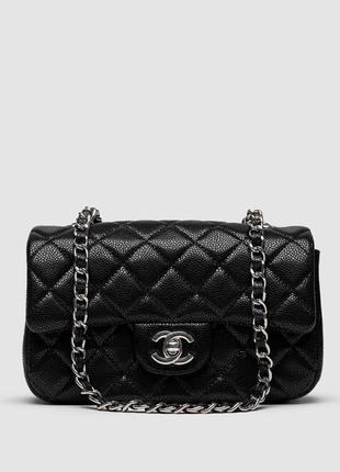 Жіноча сумка в стилі chanel classic 1.55 small single flap in black/silver premium.2 фото