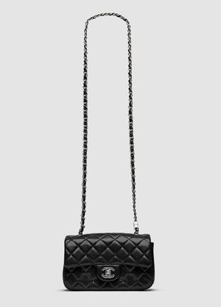 Жіноча сумка в стилі chanel classic 1.55 small single flap in black/silver premium.3 фото