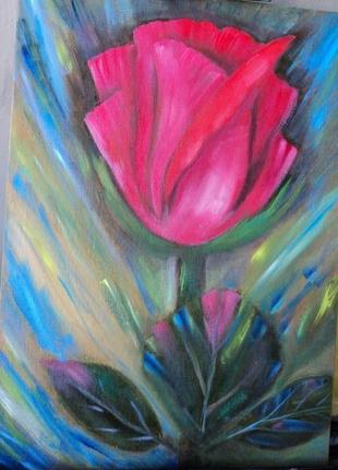 Картина маслом 25х35 "троянда фентезі". полотно на щільному картоні.1 фото