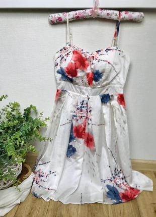 Платье s m белое сарафан в цветы, нарядное
