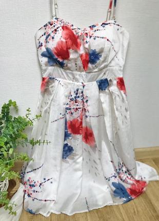Платье s m белое сарафан в цветы, нарядное2 фото