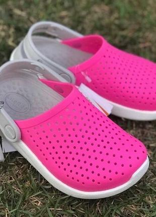 Крокс лайтрайд клог детские розовые crocs literide kids clogs electric pink/white