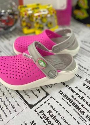 Крокс лайтрайд клог детские розовые crocs literide kids clogs electric pink/white