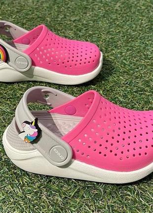Крокс лайтрайд клог детские розовые crocs literide kids clogs electric pink/white