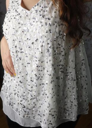 Новая белая майка с пайетками, не тянется, размер 503 фото