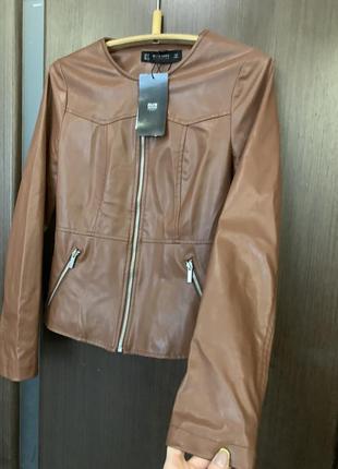 Куртка кожаная жакет эко-кожа xs размер коричневая8 фото