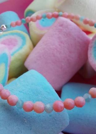 Браслет из розового коралла и амазонита