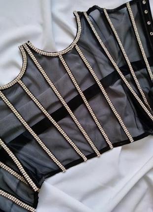 Корсет-утяжка со стразами утягивающий корректирующий корсаж на шнуровке