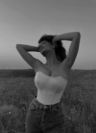 Атласний корсет на шнурівці стягуючий, корсет з атласу білий, молочний, чорний