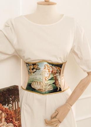 Вінтажний корсет на шнурівці з картиною primavera sandro botticelli, пояс корсет на шнуровке2 фото