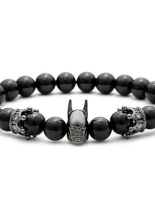 Крутой мужской браслет из камней оникса. браслет бетмен с короной.