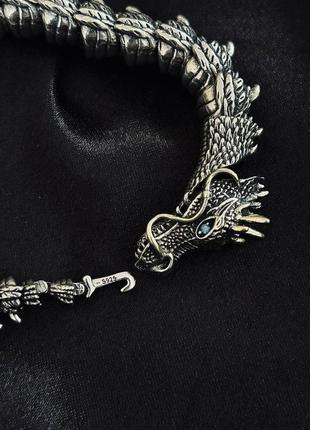 Срібний широкий браслет дракон ручної роботи, брутальний браслет із срібла6 фото