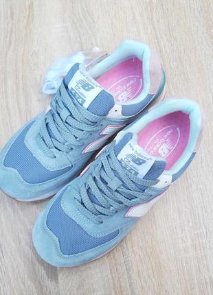 Кроссовки new balance 574 голубые с розовым10 фото