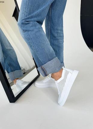 Кеды, белый, натуральная кожа с перфорацией