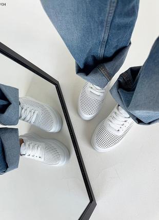 Кеды, белый, натуральная кожа с перфорацией