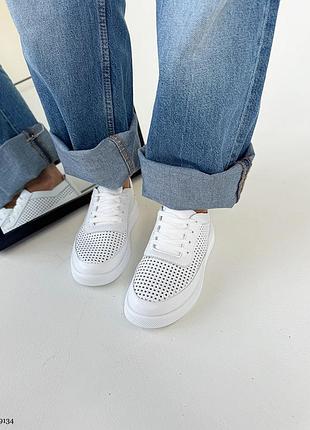 Кеды, белый, натуральная кожа с перфорацией