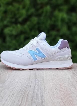 Кроссовки new balance 574 бежевые (голубая n)7 фото