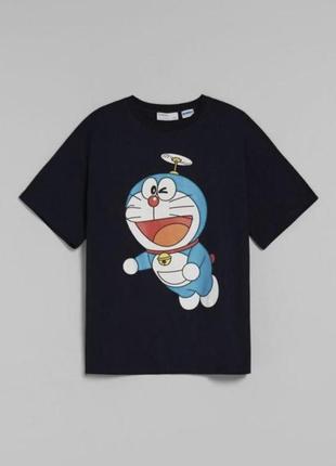 Bershka нова синя футболка оверсайз oversize doraemon xs-s 100% бавовна (хлопок)1 фото