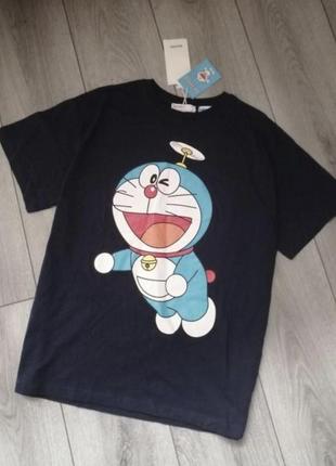 Bershka нова синя футболка оверсайз oversize doraemon xs-s 100% бавовна (хлопок)2 фото