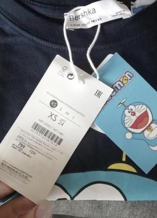 Bershka нова синя футболка оверсайз oversize doraemon xs-s 100% бавовна (хлопок)3 фото