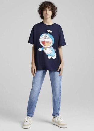 Bershka нова синя футболка оверсайз oversize doraemon xs-s 100% бавовна (хлопок)6 фото