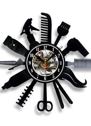 Перукарня настінний годинник з вінілової платівки домашній декор подарунок на будь-який випадок1 фото