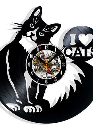 Я люблю котов настенные часы из виниловой пластинки домашний декор подарок на любой случай