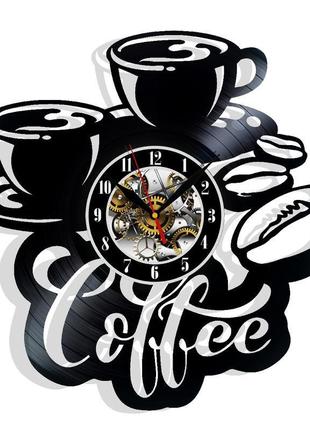 Кава настінний годинник з вінілової платівки домашній декор подарунок на будь-який випадок1 фото