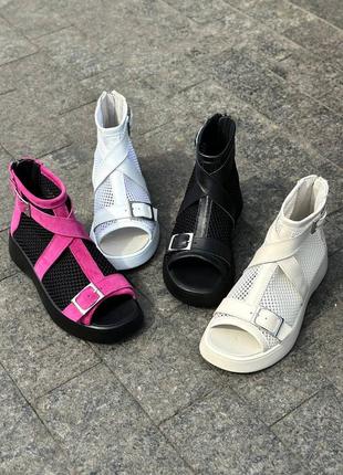 Белые натуральные кожаные босоножки сандалии летние ботинки ботинки с сеткой 36-4110 фото