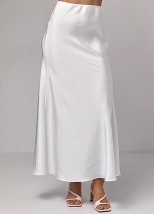Атласная юбка миди на резинке - белый цвет, m (есть размеры)