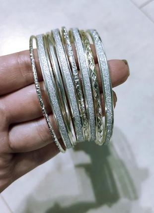 Набор браслетов серебро, комплект украшений на руку, 8шт/набор3 фото
