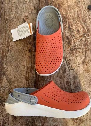 Крокс лайтрайд детские оранжевые crocs literide kids clogs tangerine/white