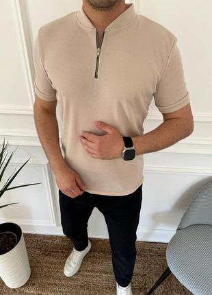 Чоловіча повсякденна футболка поло на із змійкою, комір стійка2 фото